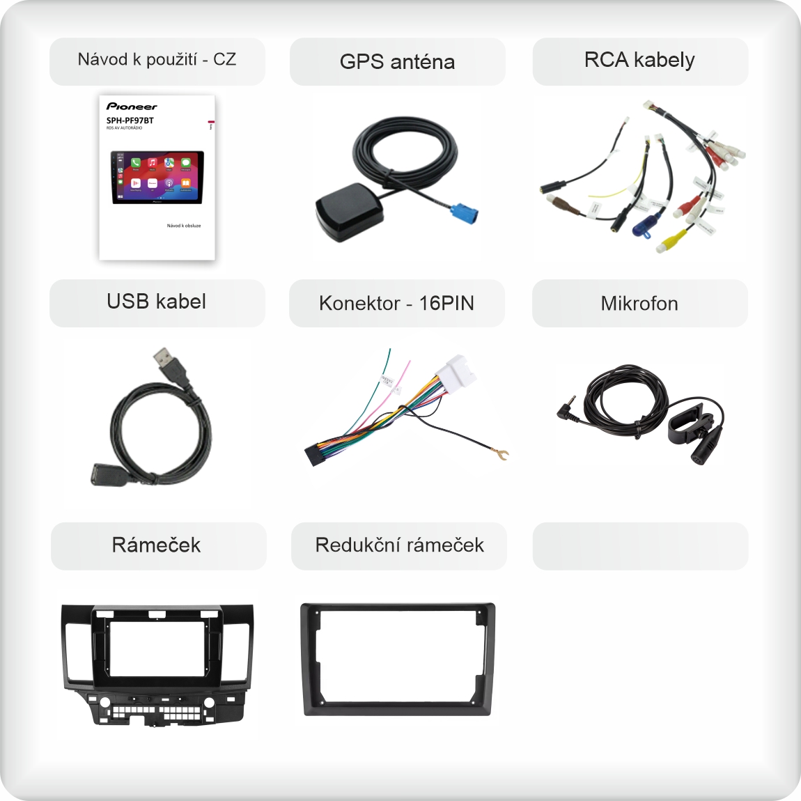 CZ příslušenství pro autorádio Pioneer SPH - PF97BT pro Mitsubishi Lancer carplay a android auto evtech_cz
